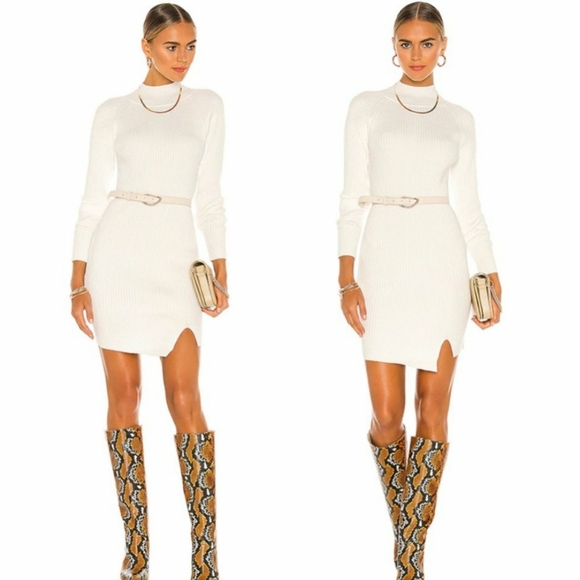Bardot Dresses & Skirts - SALE ❤ Bardot Ivory Mini Ribbed Mockneck Bodycon Long Sleeve Dress